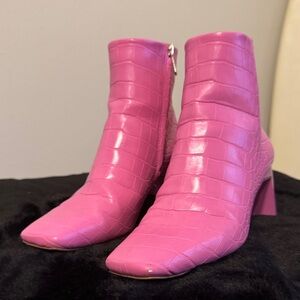 Sam Edelman Fuchsia Croc-Embossed Ankle Boots
